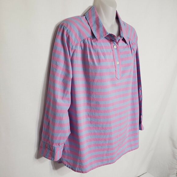 Vineyard Vines Womens Top Sz 6 Coastside Stripe Popover Light Magenta 3/4 Sleeve - Picture 5 of 12